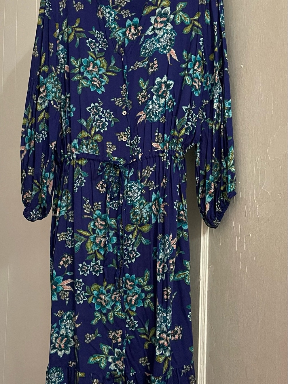 NWOT! Candace Cameron Bure Navy Floral Midi Dress with Teal Accents -Large